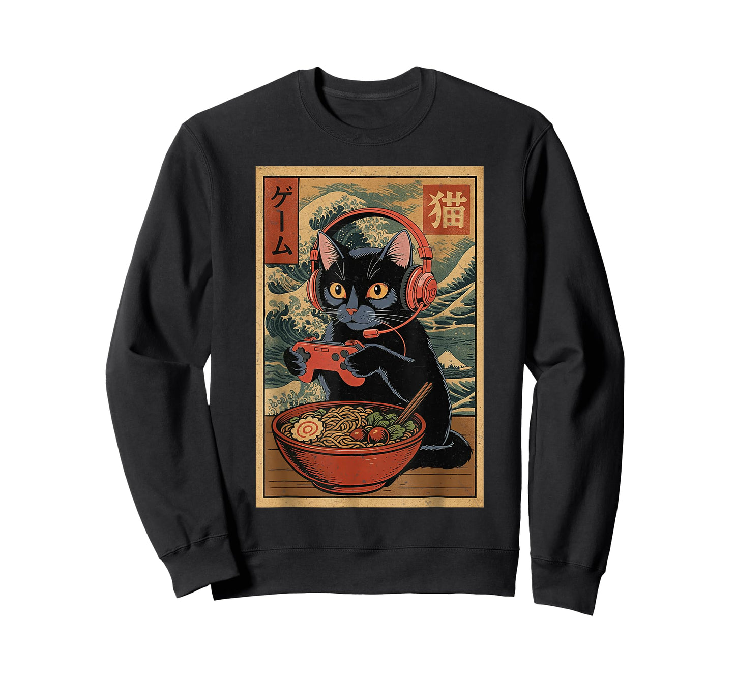 Cute Kawaii Gamer Cat Funny Ramen Retro Japanese Cat Gaming T-Shirt