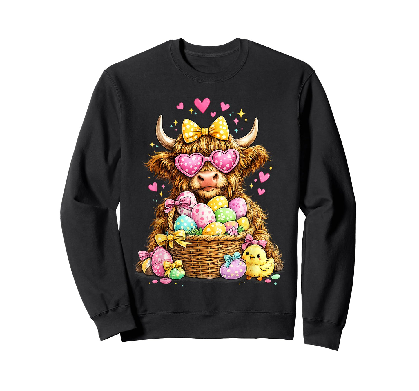 Cute Easter Highland Cow with Eggs Bunny Farm T-Shirt