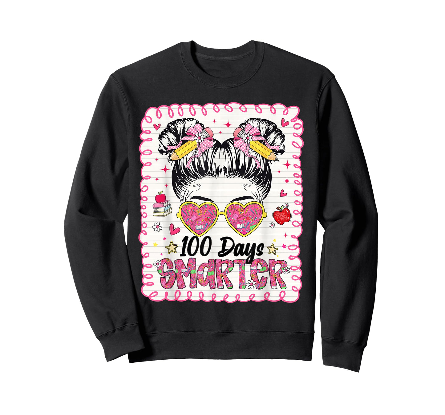 Preppy 100 Days Smarter 100th Day of School Messy Bun Girls T-Shirt