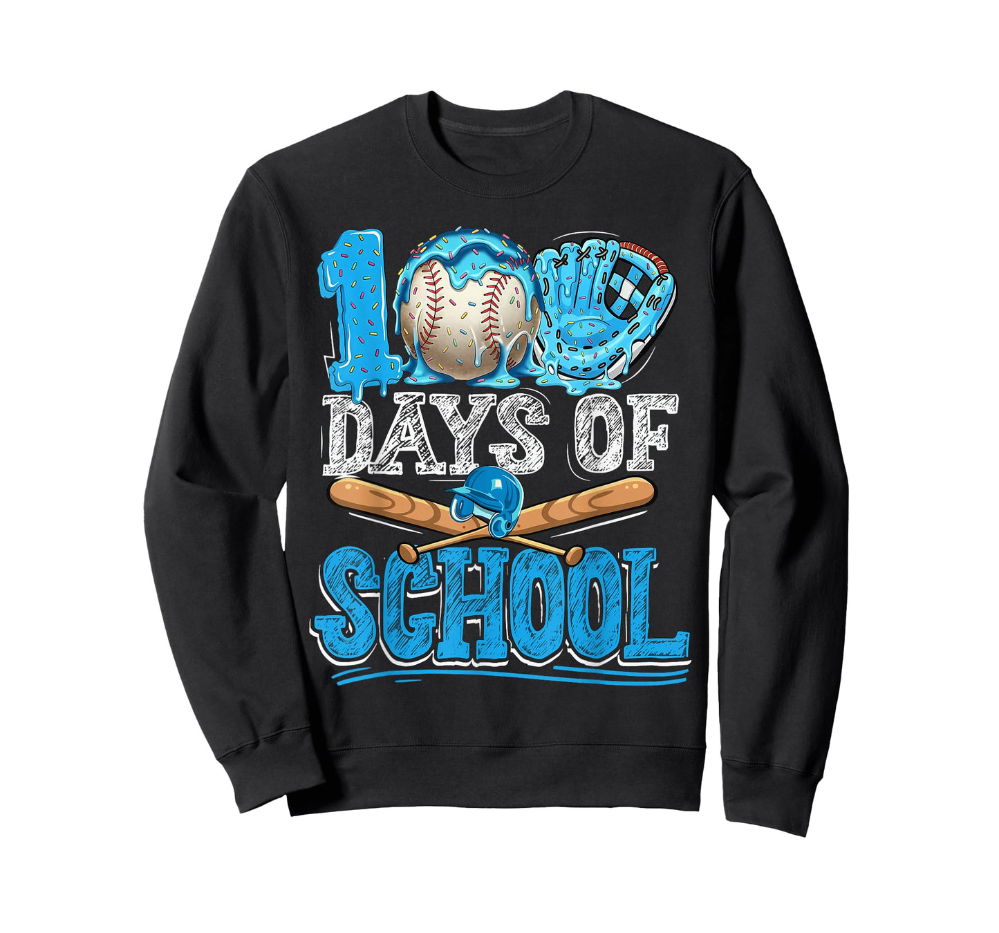 100 Days of School Baseball Ice Cream Drip Student Kids Boys T-Shirt