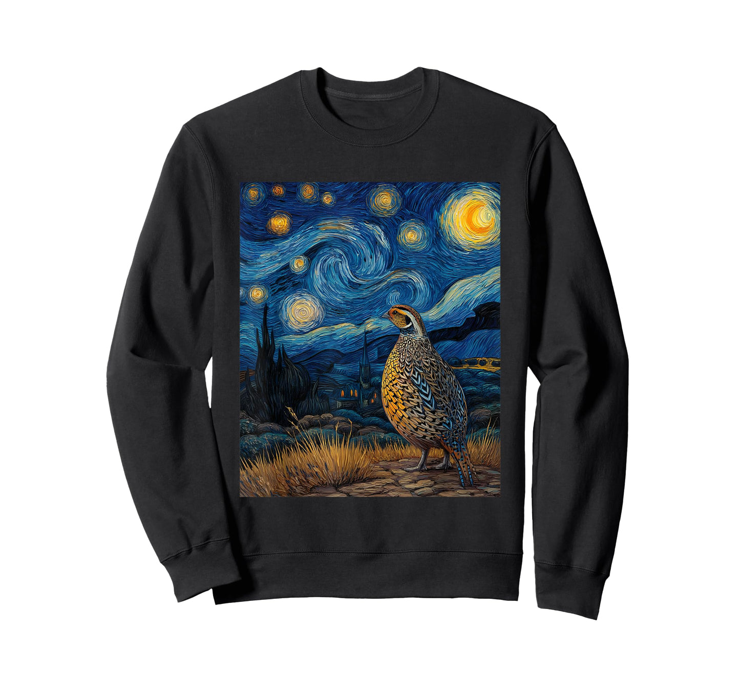 Quail Bird Van Gogh Style Starry Night Funny Graphic T-Shirt