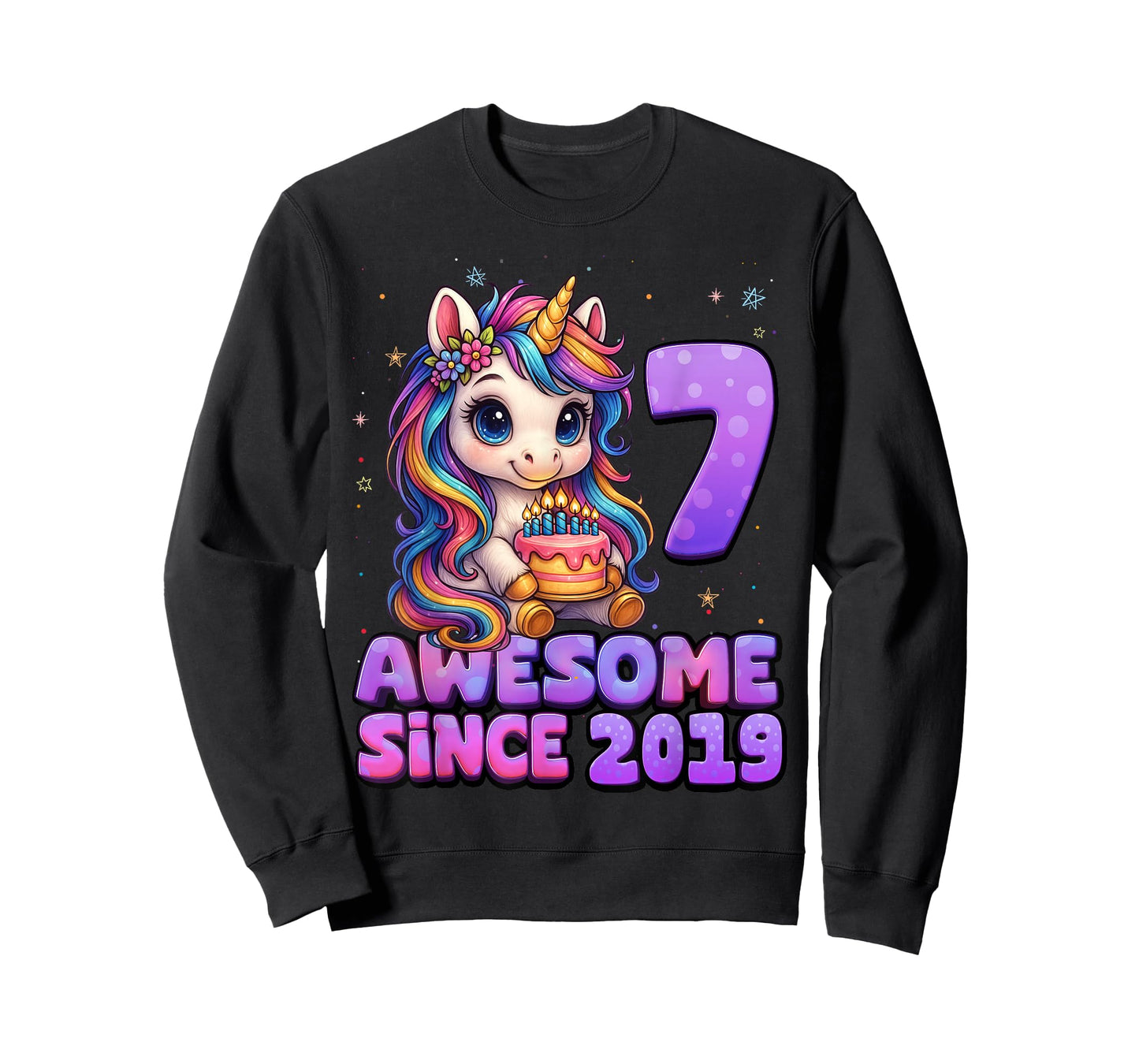 7 Year Old Girl Awesome Since 2019 Unicorn 7th Birthday Girl T-Shirt