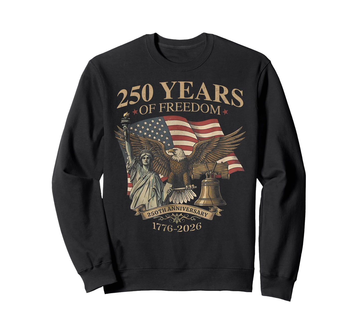 250 Years of Freedom 1776-2026 Liberty Bell Eagle USA Flag T-Shirt
