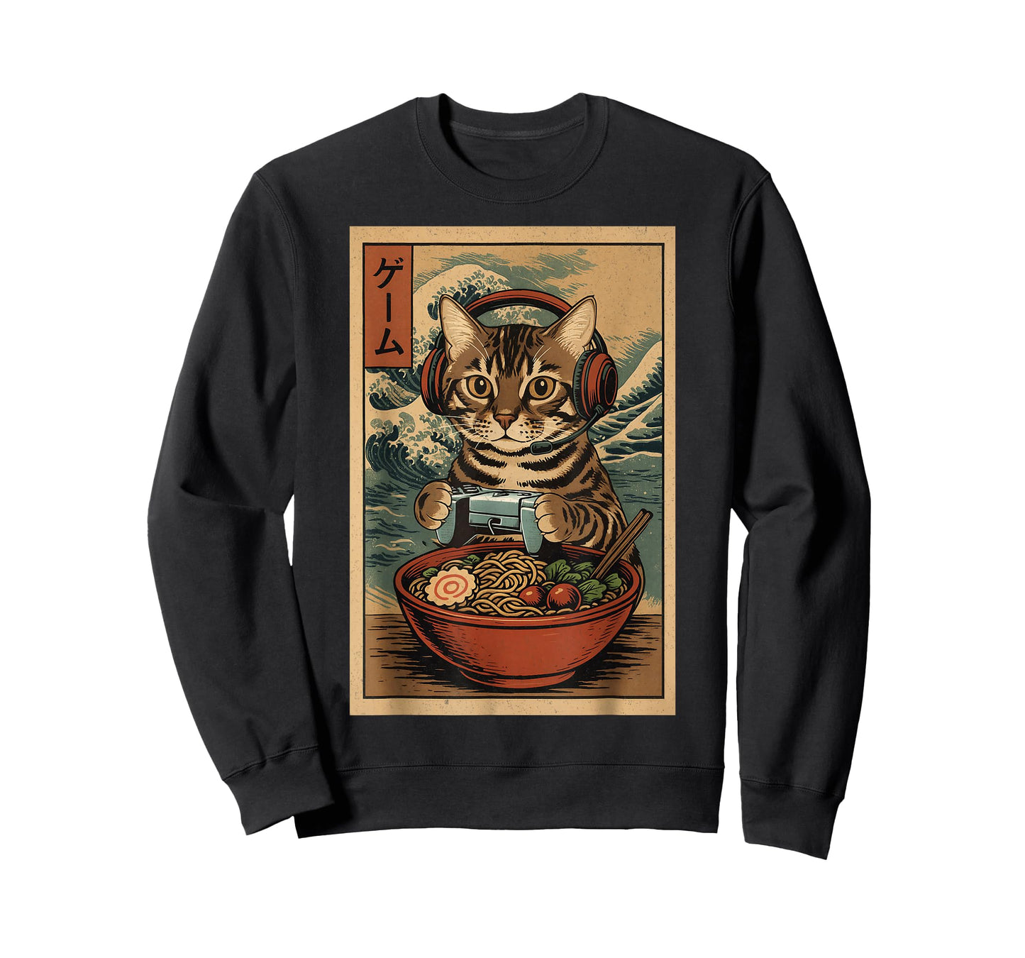 Cute Kawaii Gamer Cat Funny Ramen Retro Japanese Cat Gaming T-Shirt
