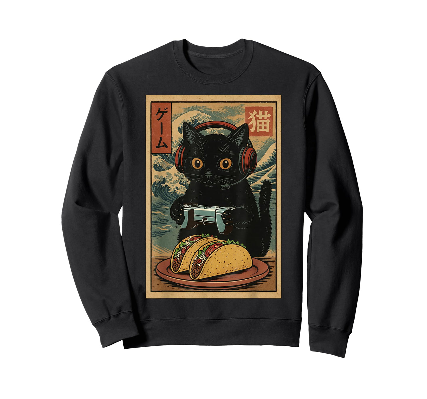 Cute Kawaii Gamer Cat Funny Taco Retro Japanese Cat Gaming T-Shirt