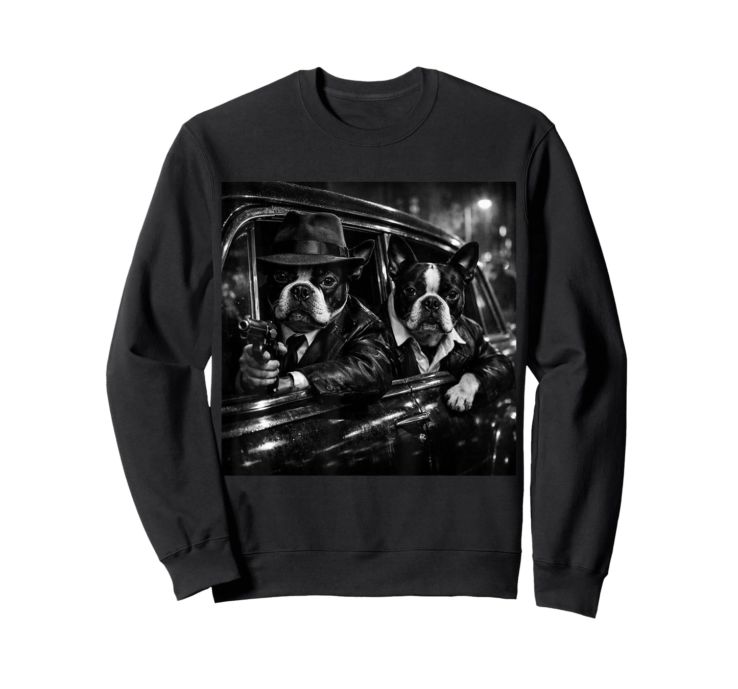 Funny Gangster Boston Terrier Street Noir Dog Design T-Shirt