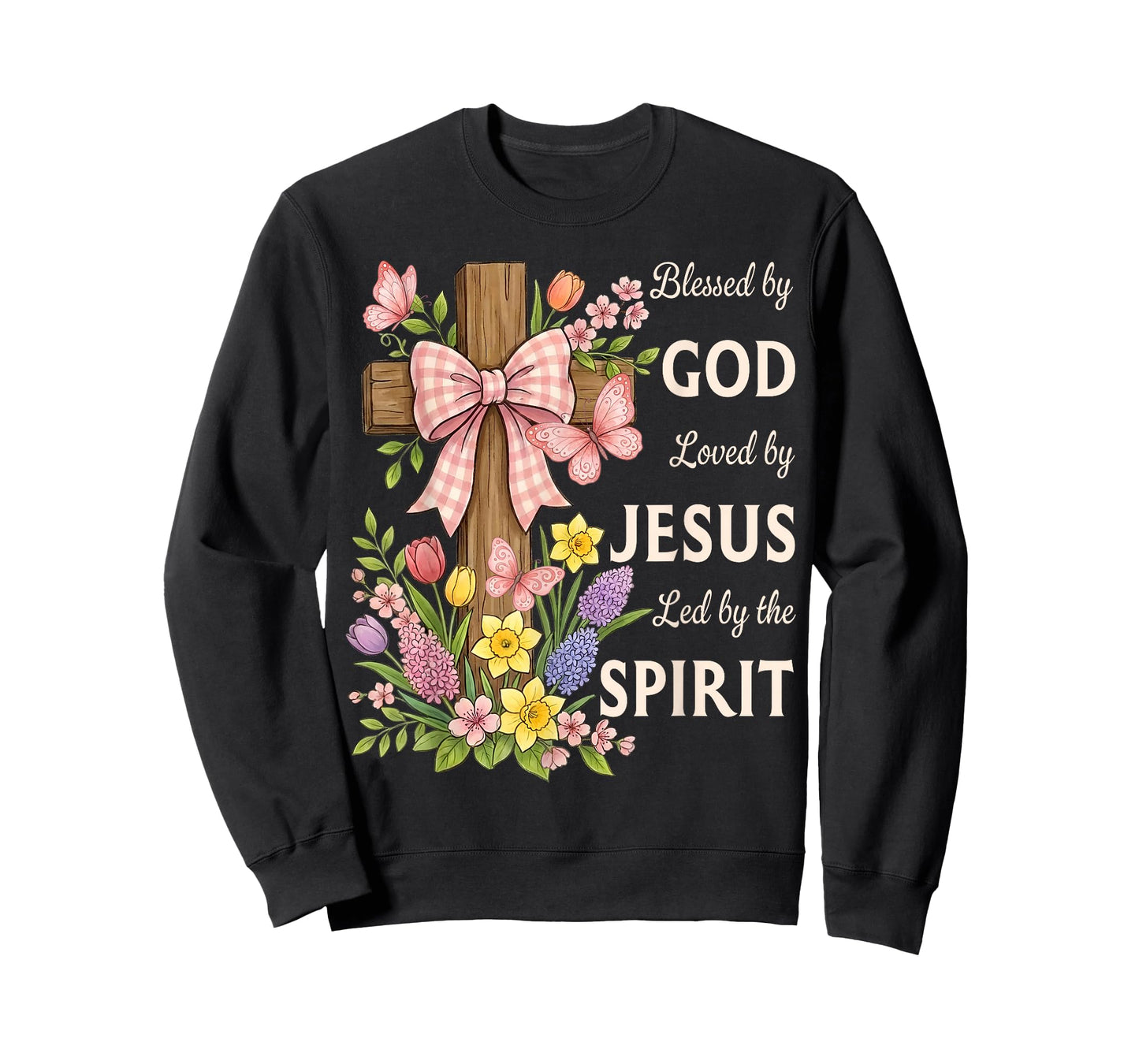 Blessed by God Loved by Jesus Beautiful Spring Floral Cross T-Shirt