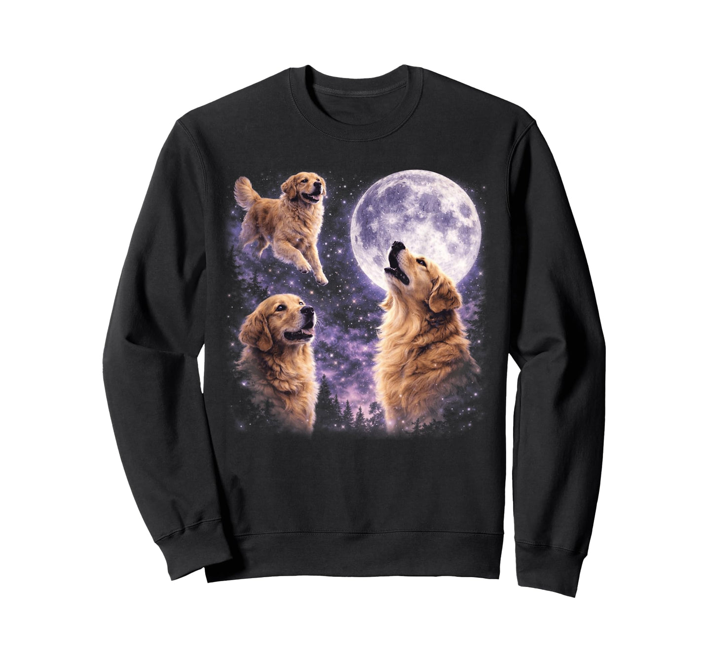 Vintage Three Golden Retriever Howling to The Moon Dog Art T-Shirt