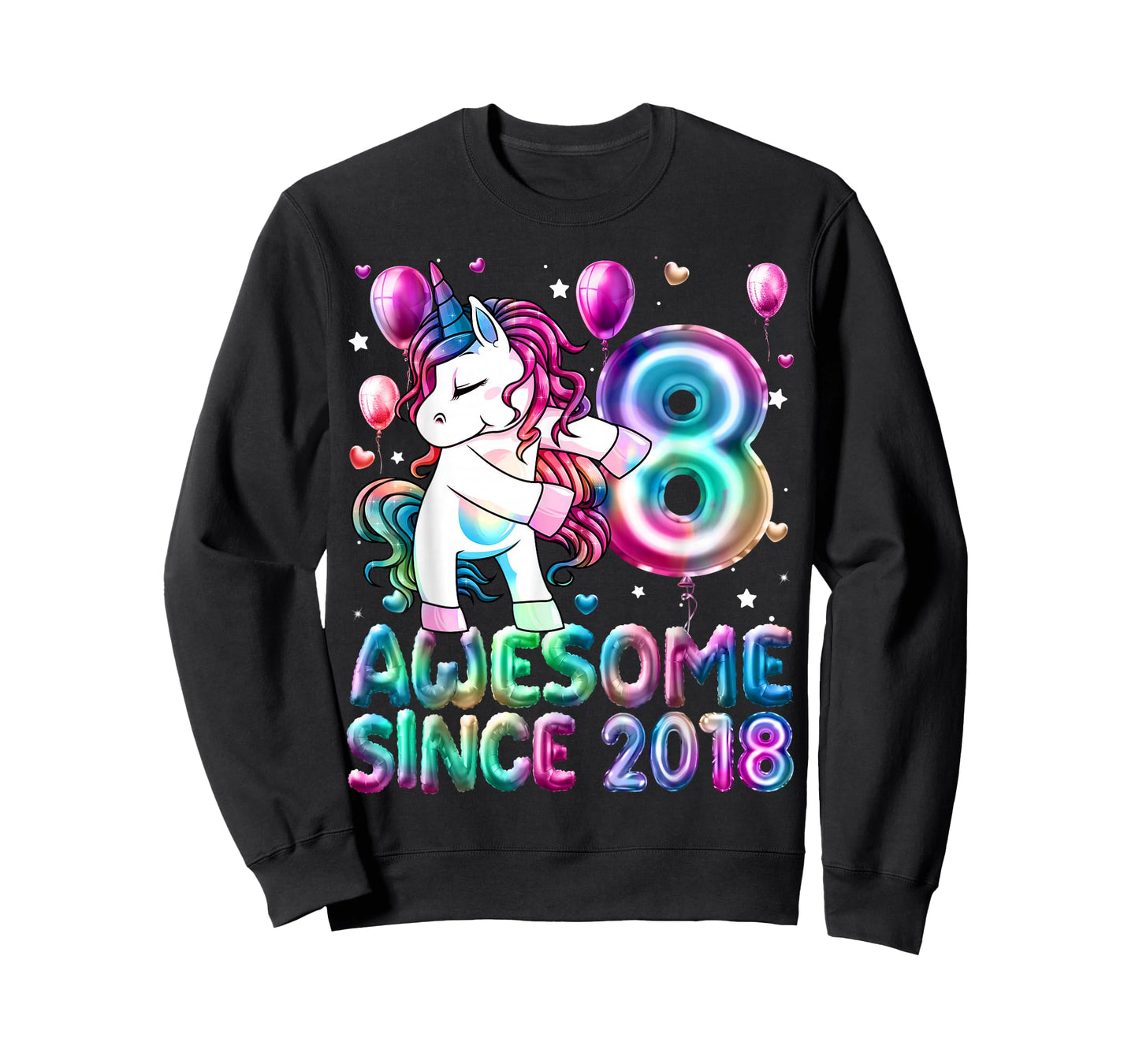 8 Year Old Girl Awesome Since 2018 Unicorn 8th Birthday Girl T-Shirt