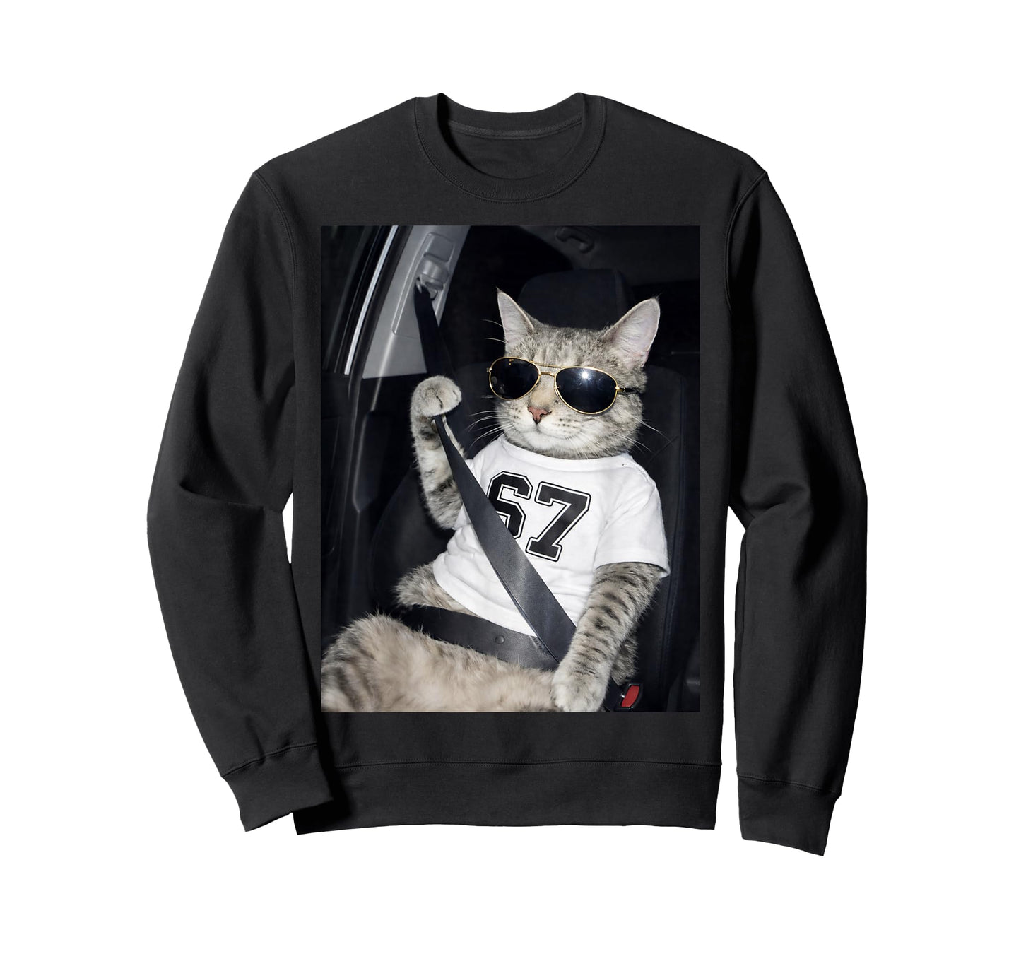 Funny 67 Cat Wearing Sunglasses Six Seven 6 7 Cool Cat Meme T-Shirt
