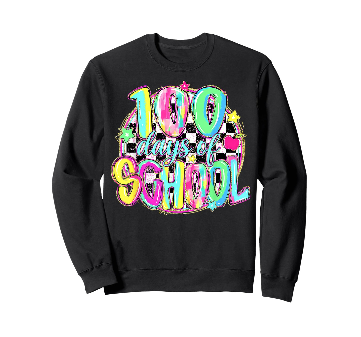 100 Days of School Funny Retro Checkered Circle Meme Student T-Shirt
