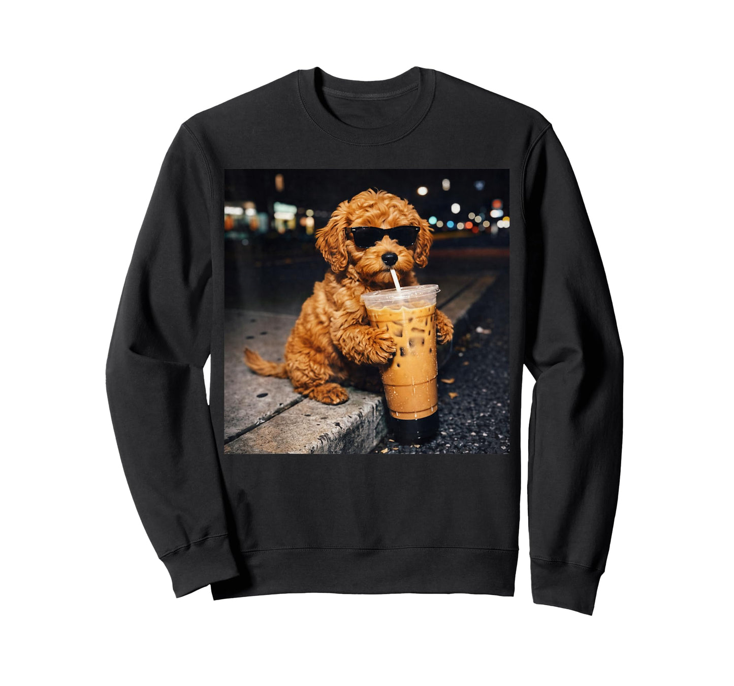 Dog Goldendoodle Drinking Iced Coffee Funny Animal Meme T-Shirt