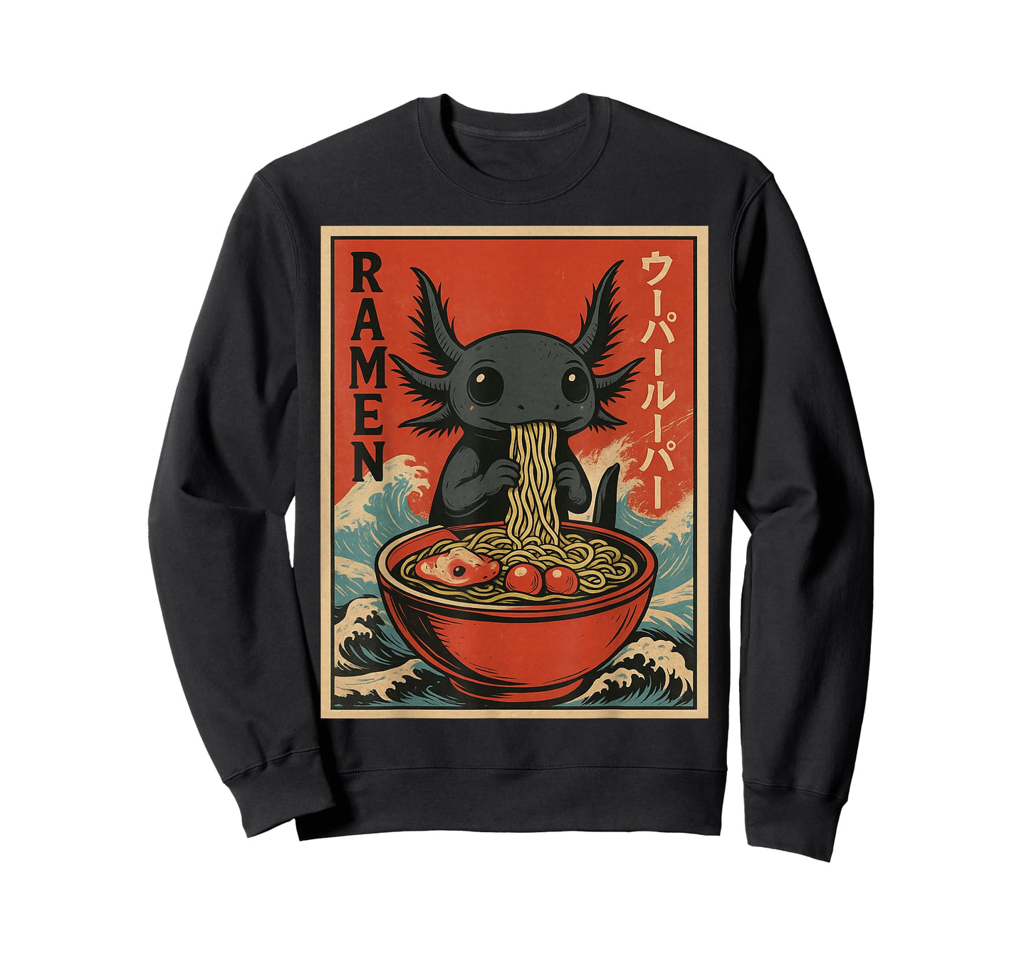 Japanese Anime Axolotls Ramen – Black Axolotl Eating Ramen T-Shirt