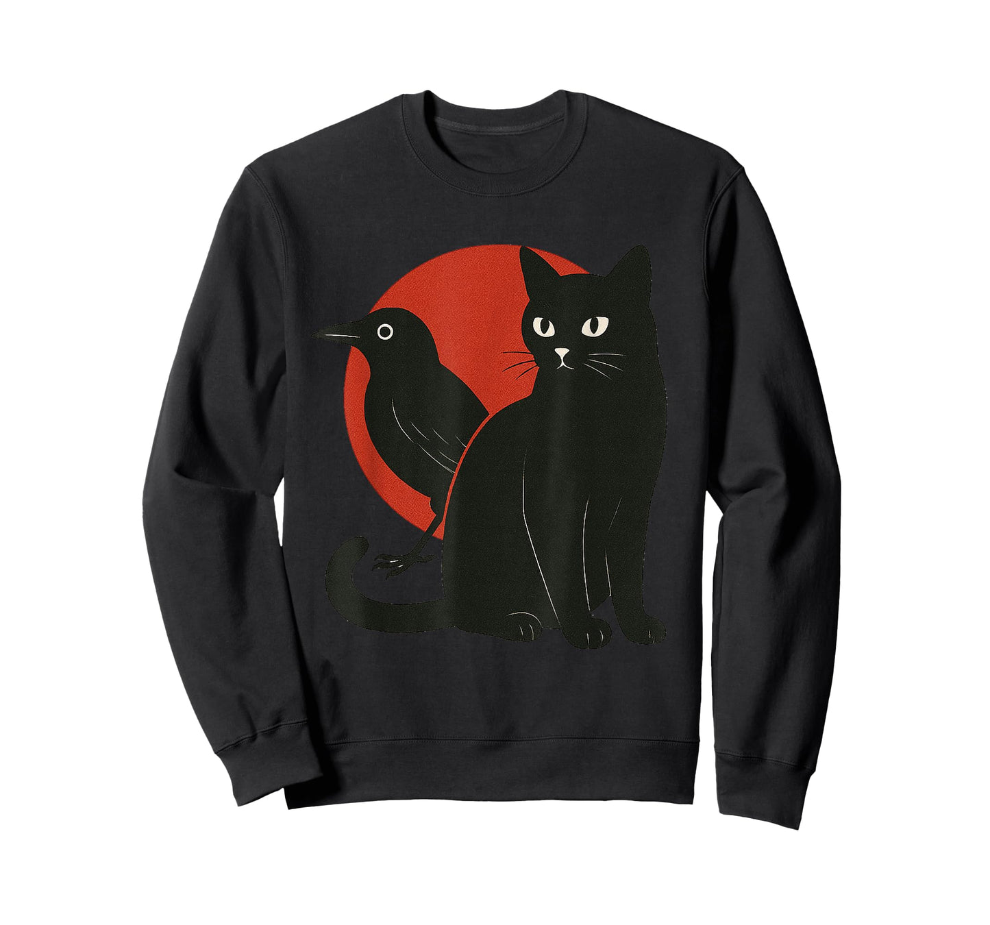 Minimal Black Cat and Raven Red The Moon Symbolic Murakami T-Shirt