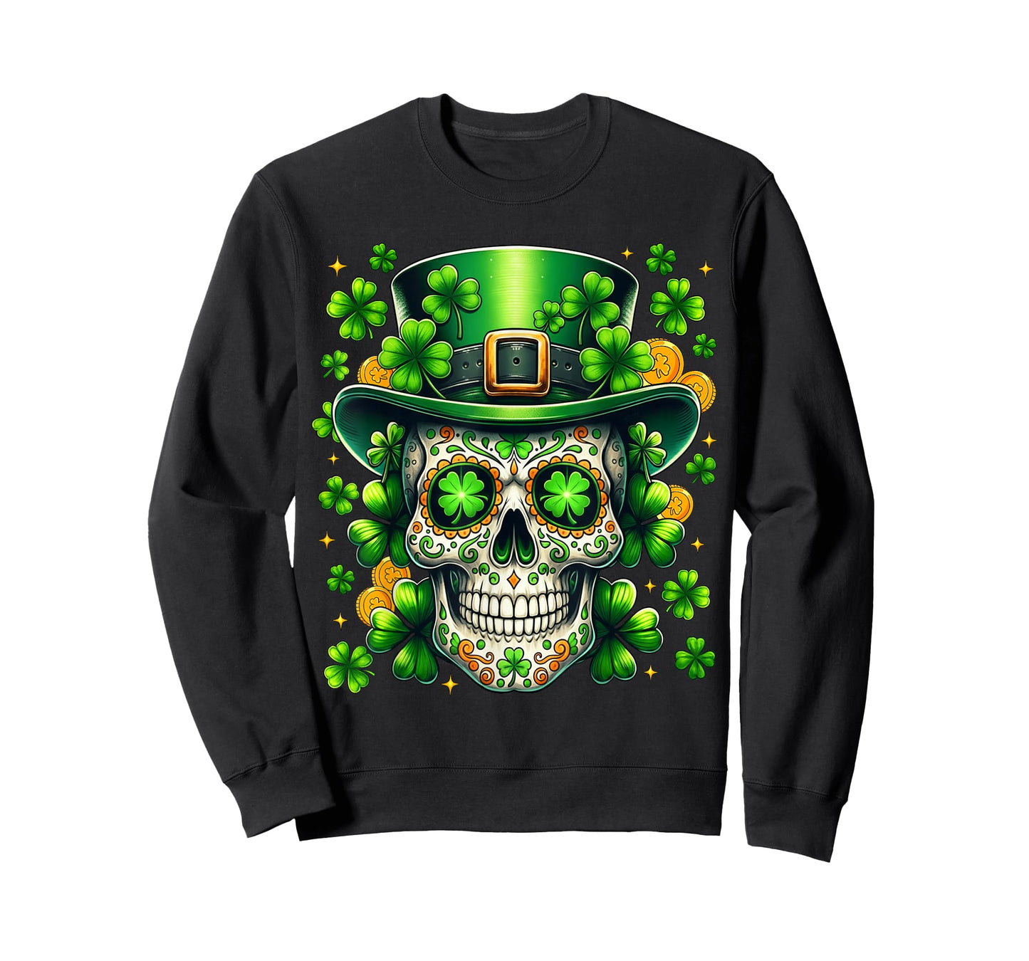 Sugar Skull St Patricks Day of The Dead Lucky Shamrock Men T-Shirt