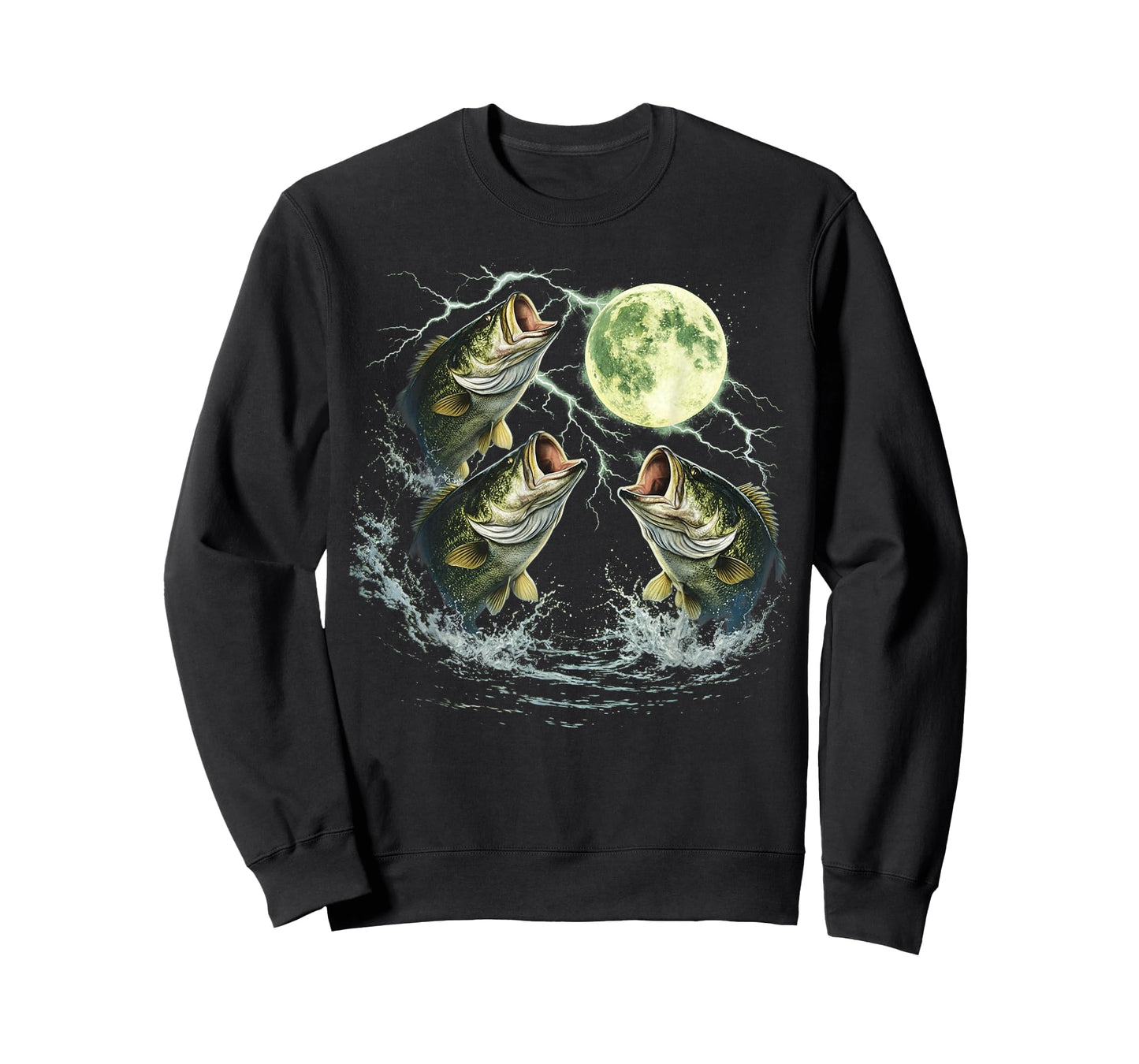Bass Fish Howling to The Moon Vintage Angler Fisherman T-Shirt