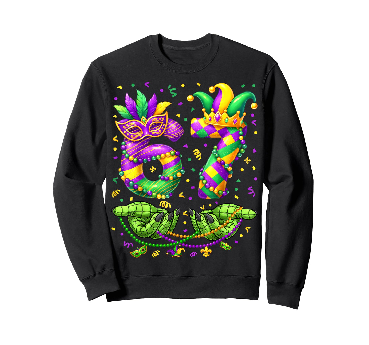 67 Mardi Gras Alligator 6 7 Beads Mask Party Six Seven Meme T-Shirt