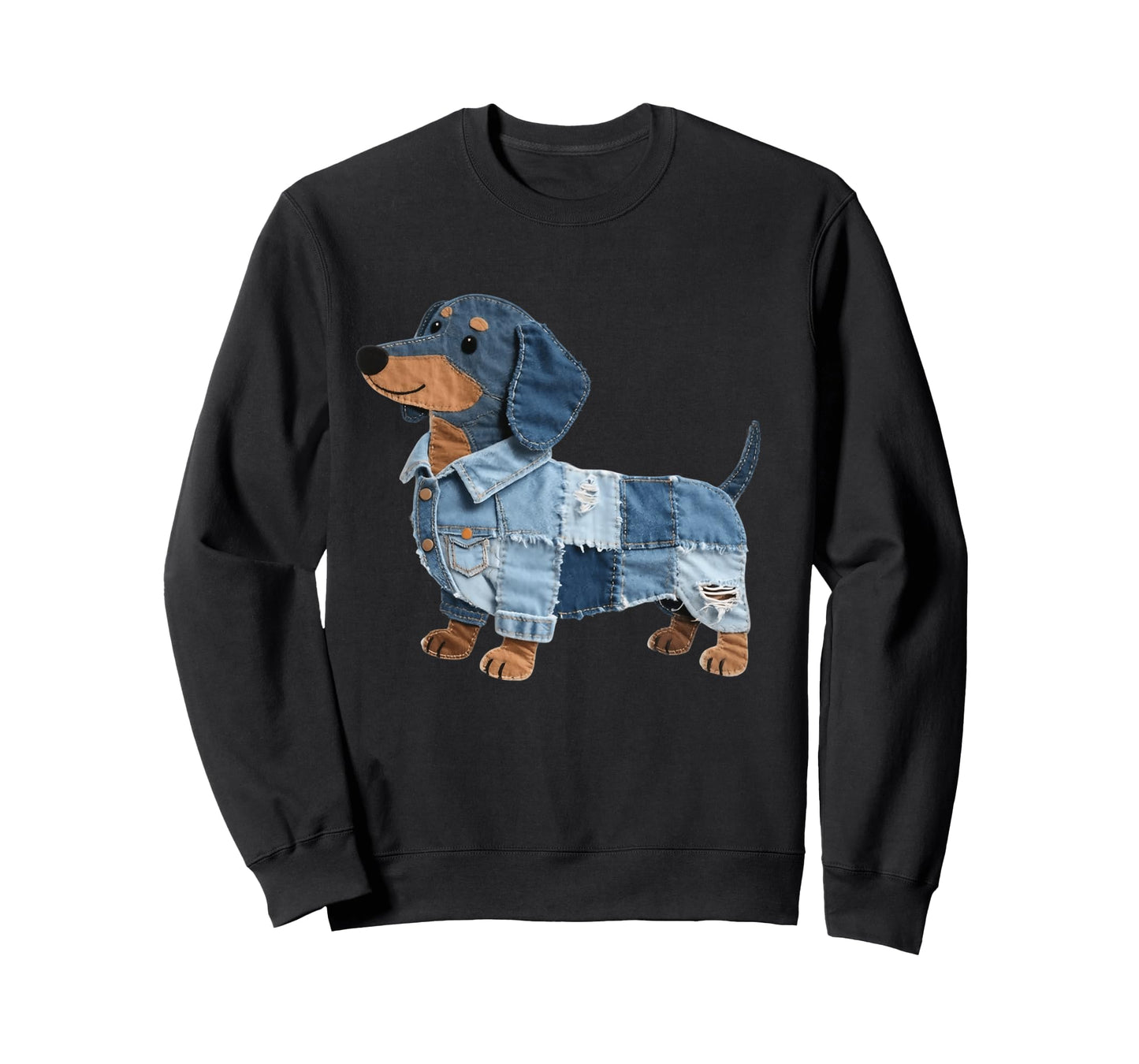 Dachshund Pattern Denim Patchwork Art Funny Dachshund Dog Long Sleeve T-Shirt