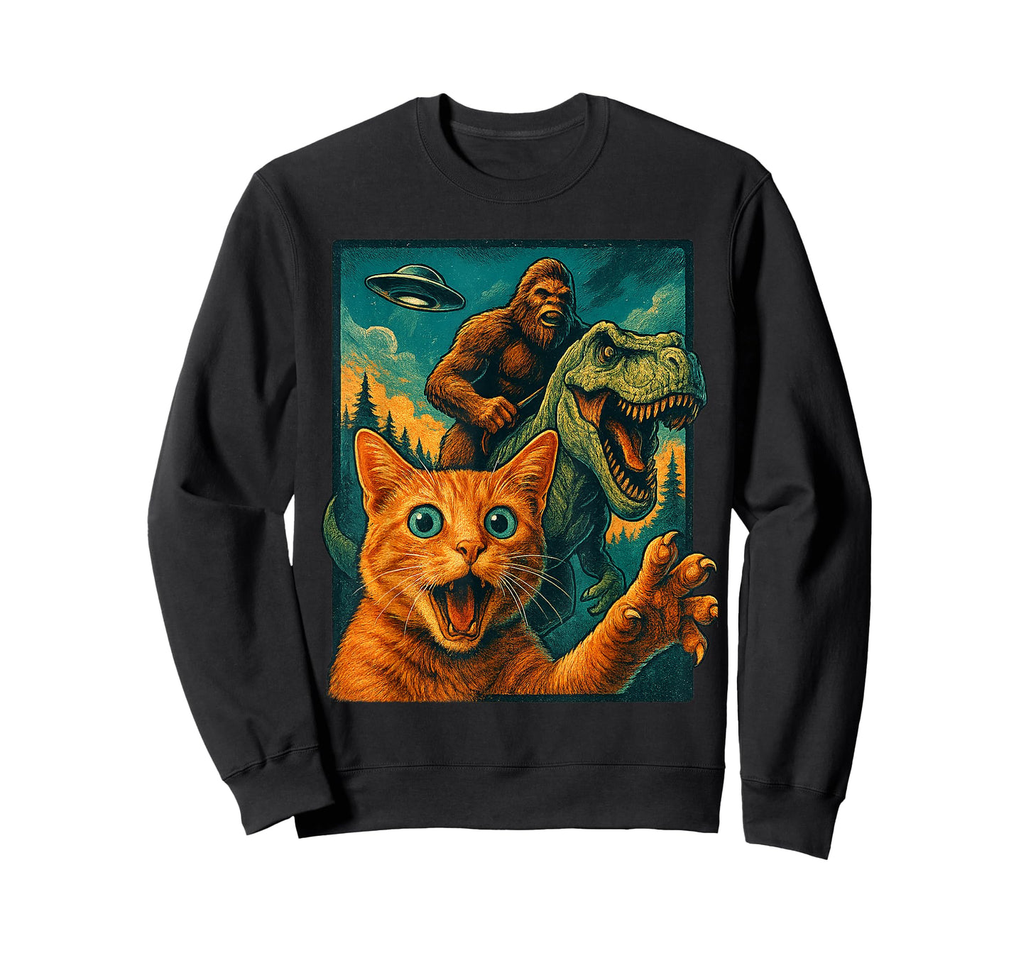 Funny Surprised Cat Selfie Ape Dinosaur Vintage Fantasy T-Shirt