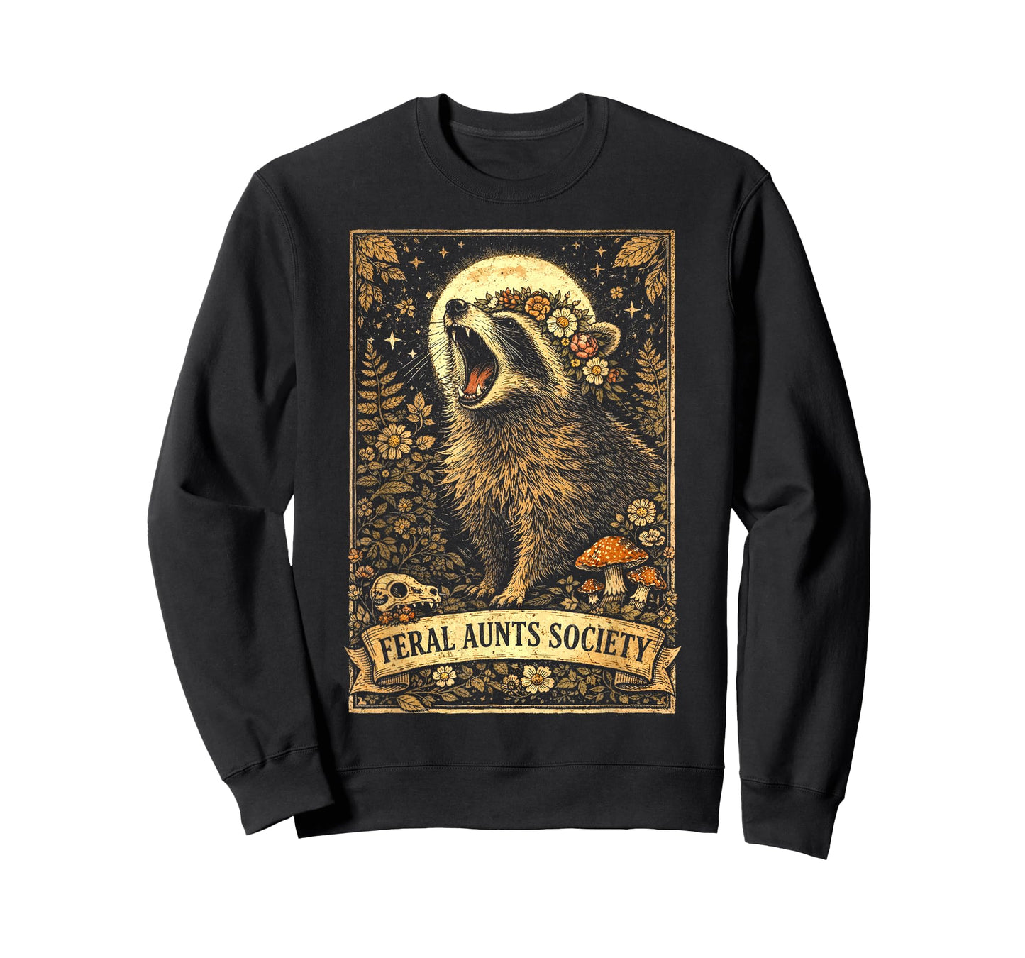Feral Aunts Society Funny Raccoon Floral Vintage Graphic T-Shirt
