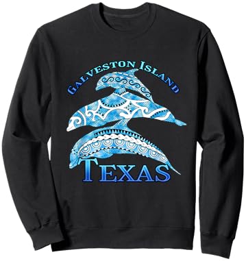 Galveston Island Texas Vacation Tribal Dolphins Sweatshirt - Sweatshirt | Black