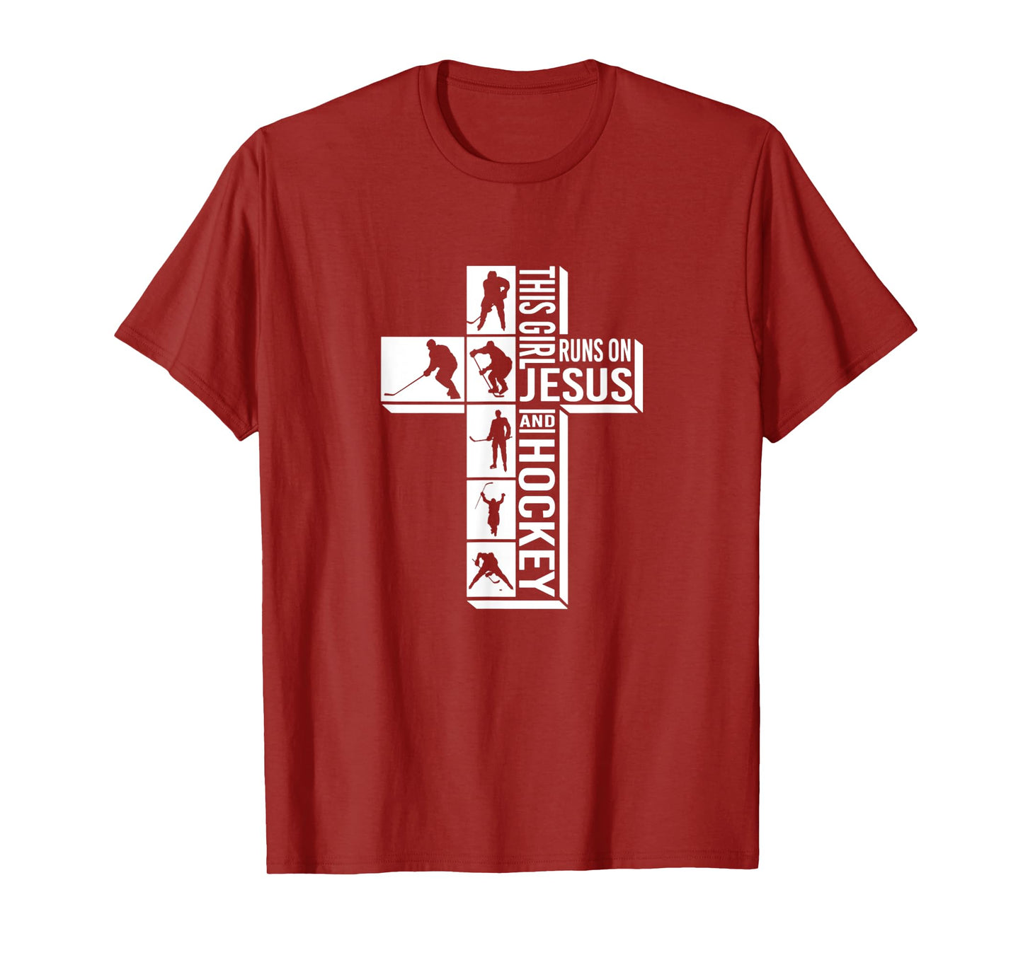 This Girl Runs On Jesus and Hockey Funny Sport Cross Faith T-Shirt
