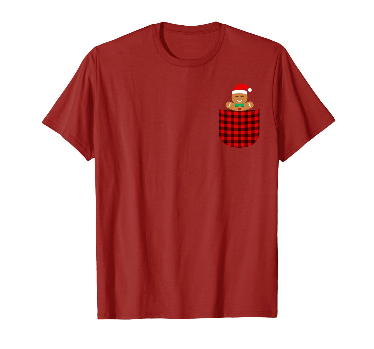 Gingerbread Cookie Buffalo Red Plaid Pocket Christmas Funny T-Shirt