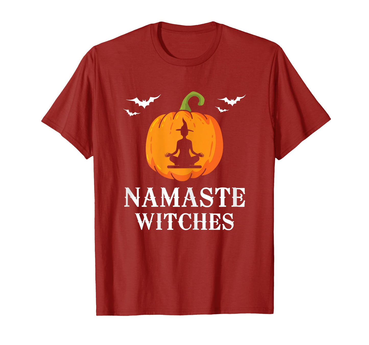 Womens Namaste Witches Pumpkin Yoga meditation Halloween Women Fun T-Shirt