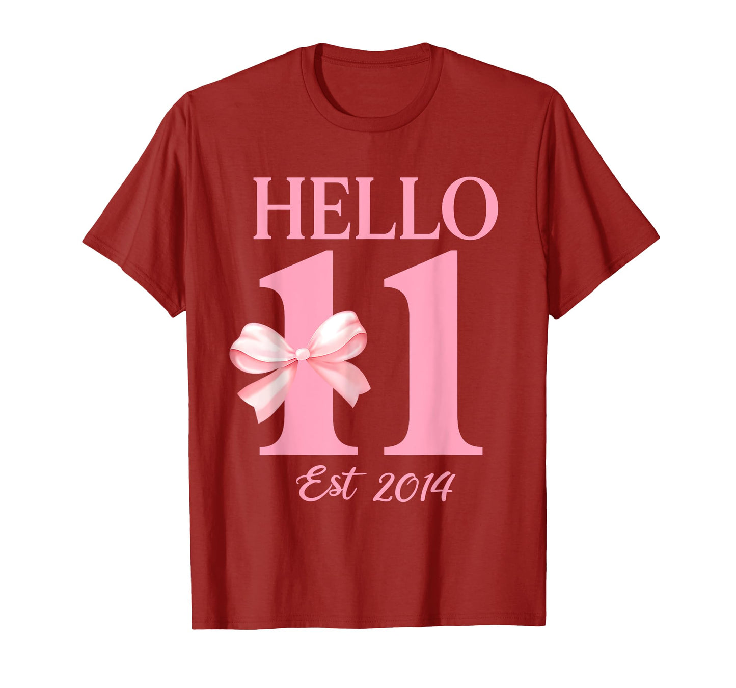 Hello Eleven Est 2014 11th Birthday Girl Coquette Bow Kids T-Shirt
