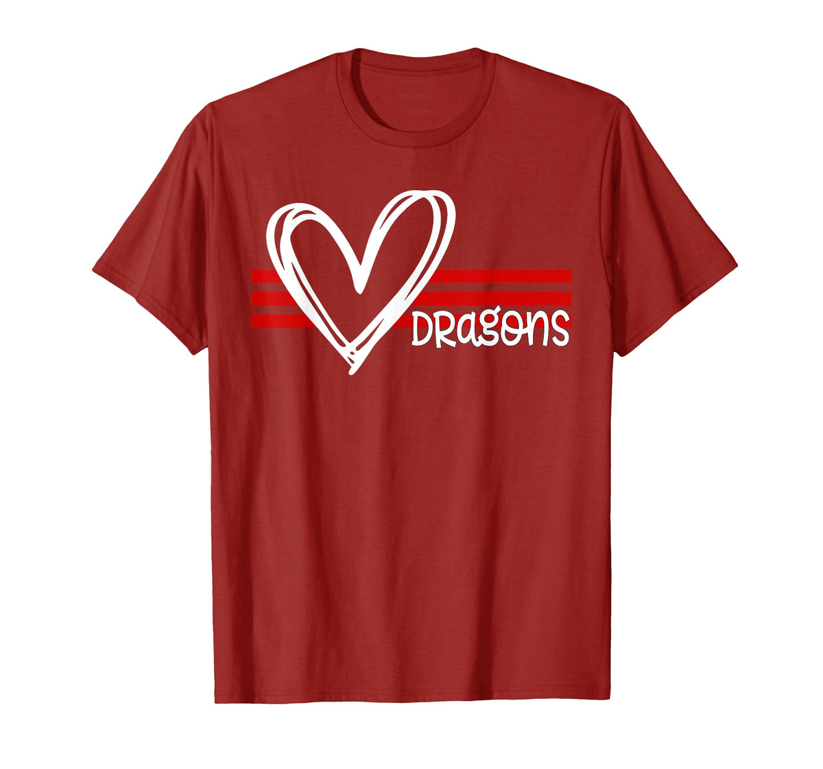 Dragons Pride Team School Spirit Sports Red Heart T-Shirt