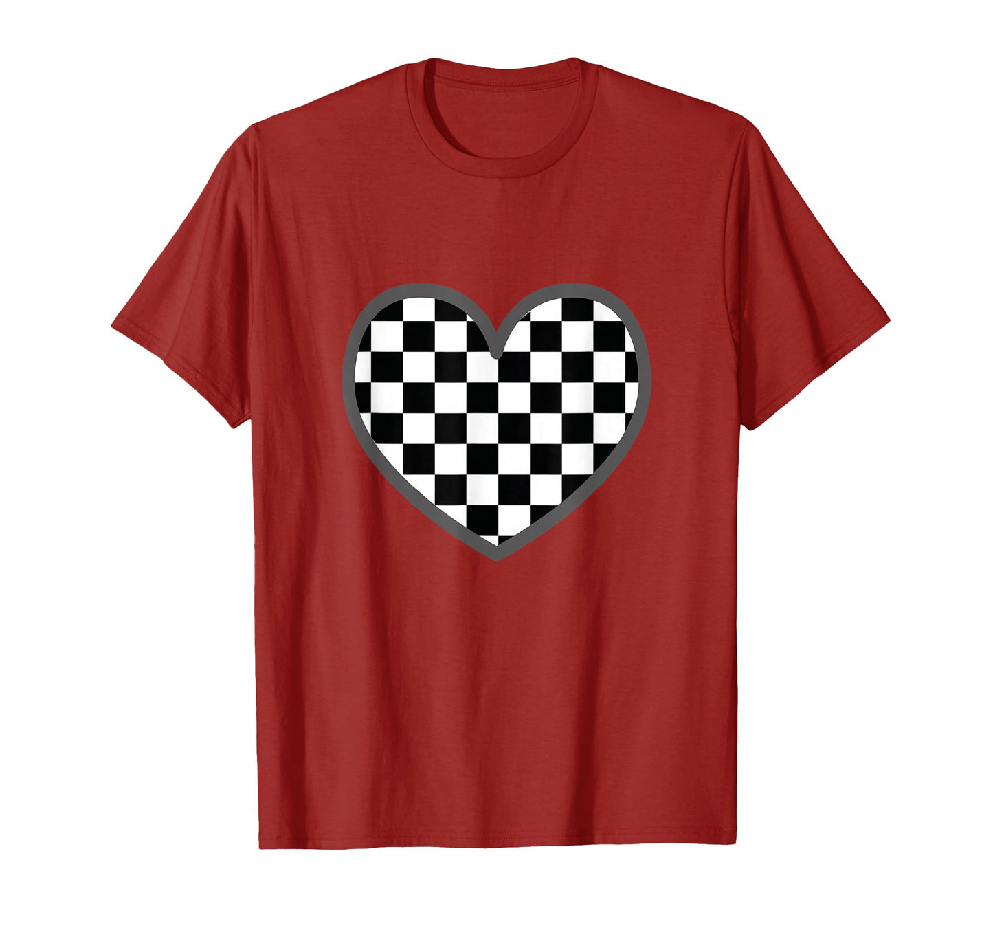 Checkered love heart black white | Cute Chess Game Women Men T-Shirt