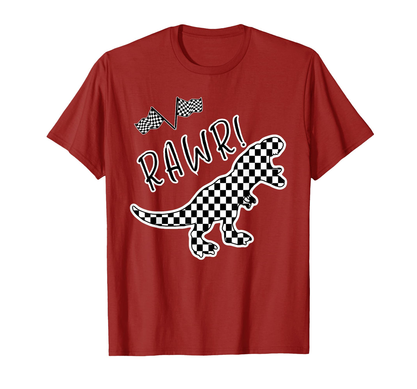 Checkered T-rex Dinosaur Race Car Gamer Boys Girls Toddler T-Shirt