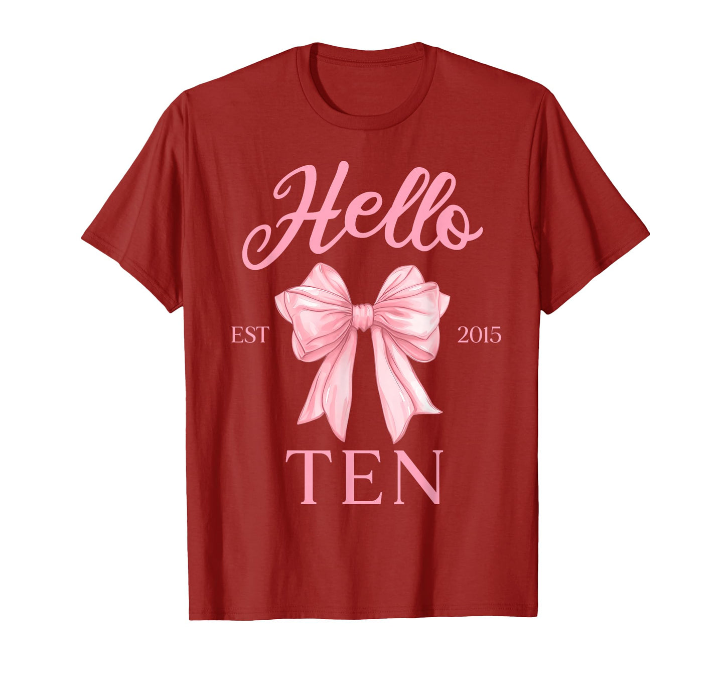 10th Birthday Girl Cute Coquette Bow Hello Ten Est 2015 Kids T-Shirt