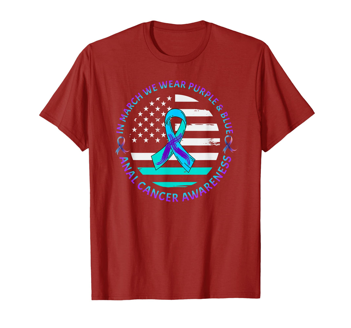Anal Cancer March We Wear Green/Purple Ribbon American Flag T-Shirt