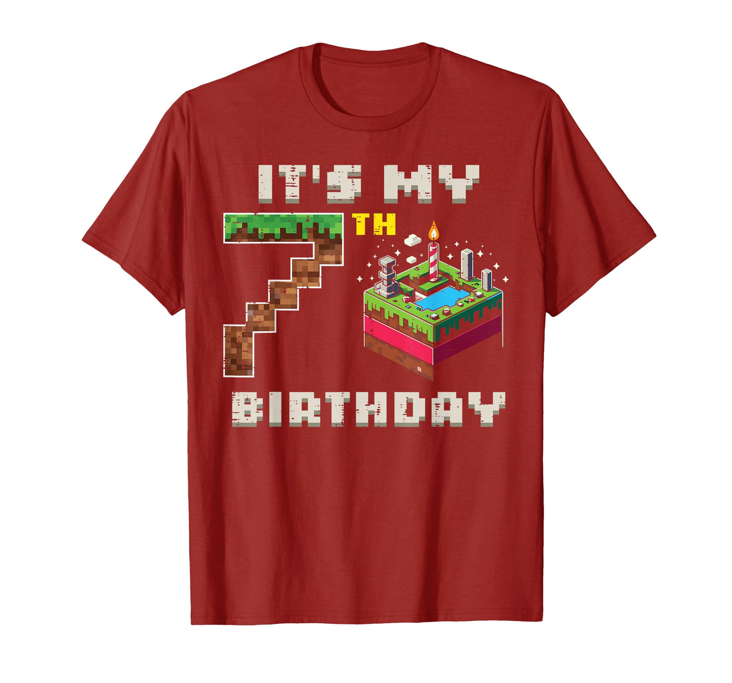 My 7th Birthday Pixel Game 7 Cake Video Gamer Boys Kid Youth T-Shirt
