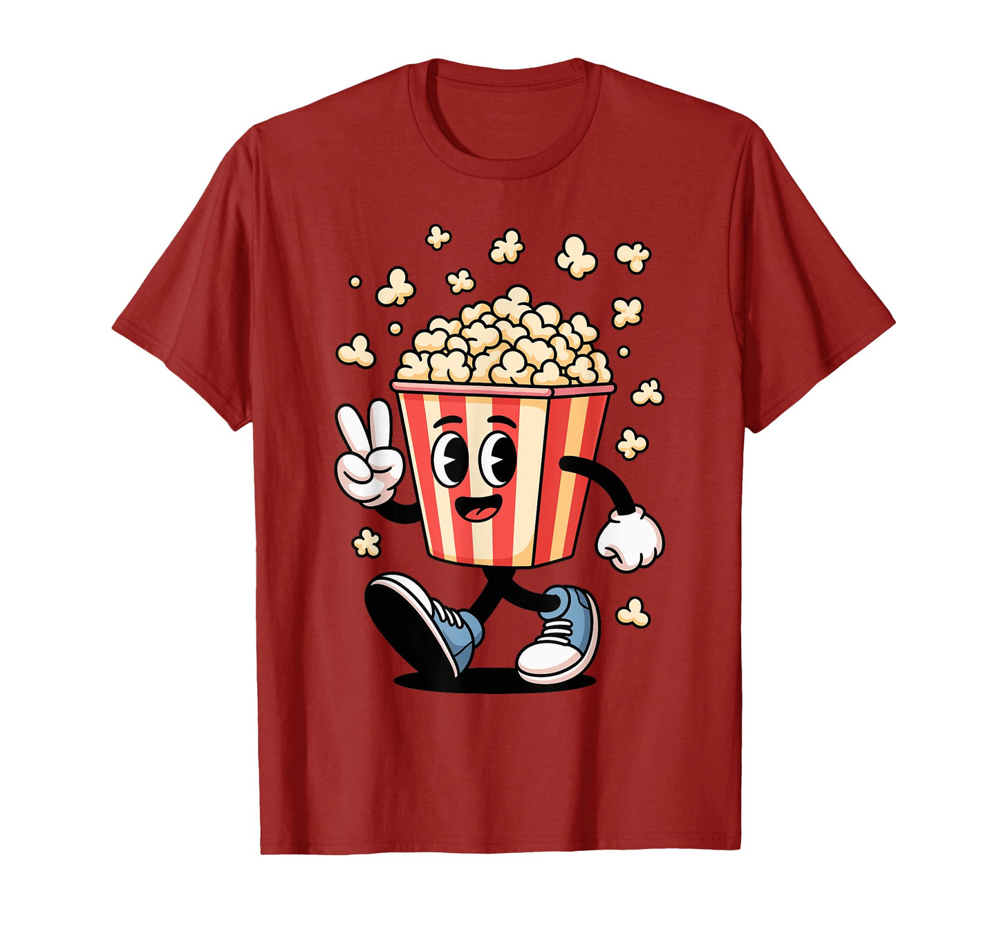 Funny Cartoon Popcorn Bucket Snack Movie Lover Design T-Shirt