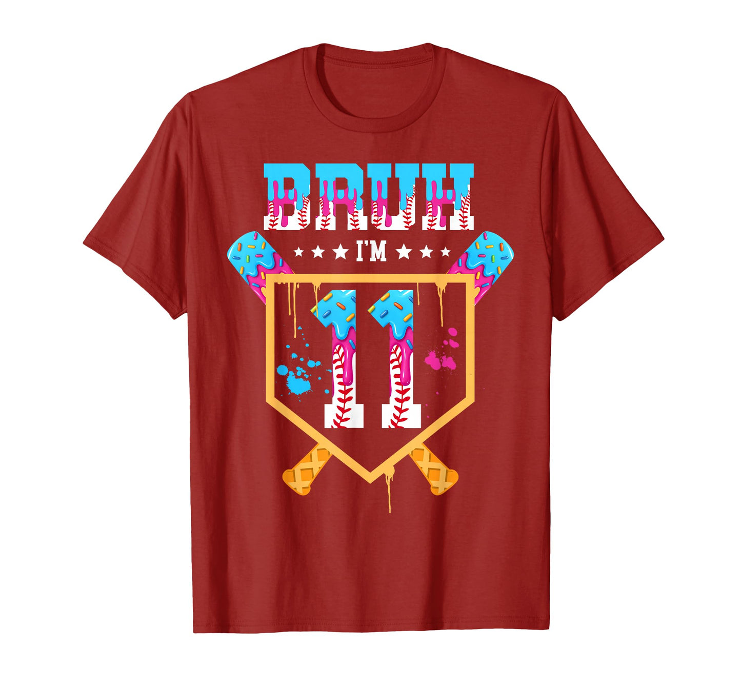 Baseball 11 Year Old Ice Cream Drip 11th Birthday Boys T-Shirt