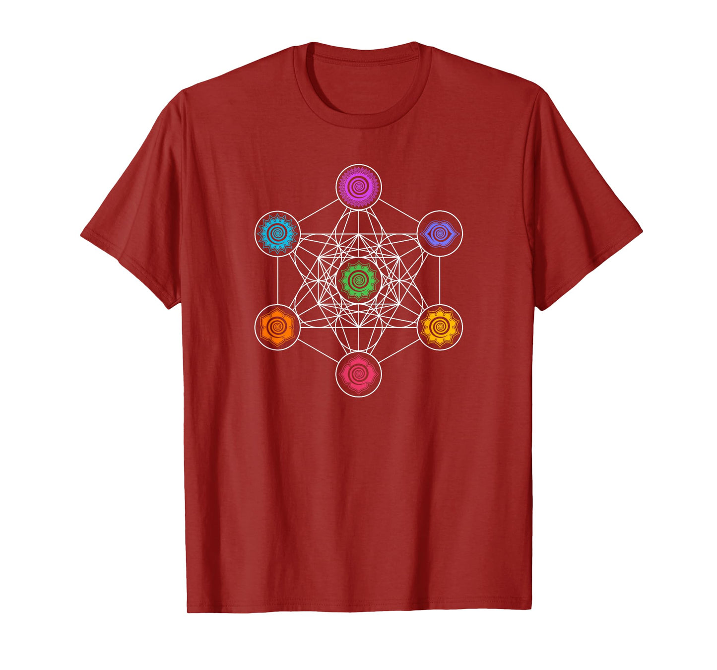 Sacred Geometry Yoga Metatrons Cube Rainbow Chakras T-shirt T-Shirt