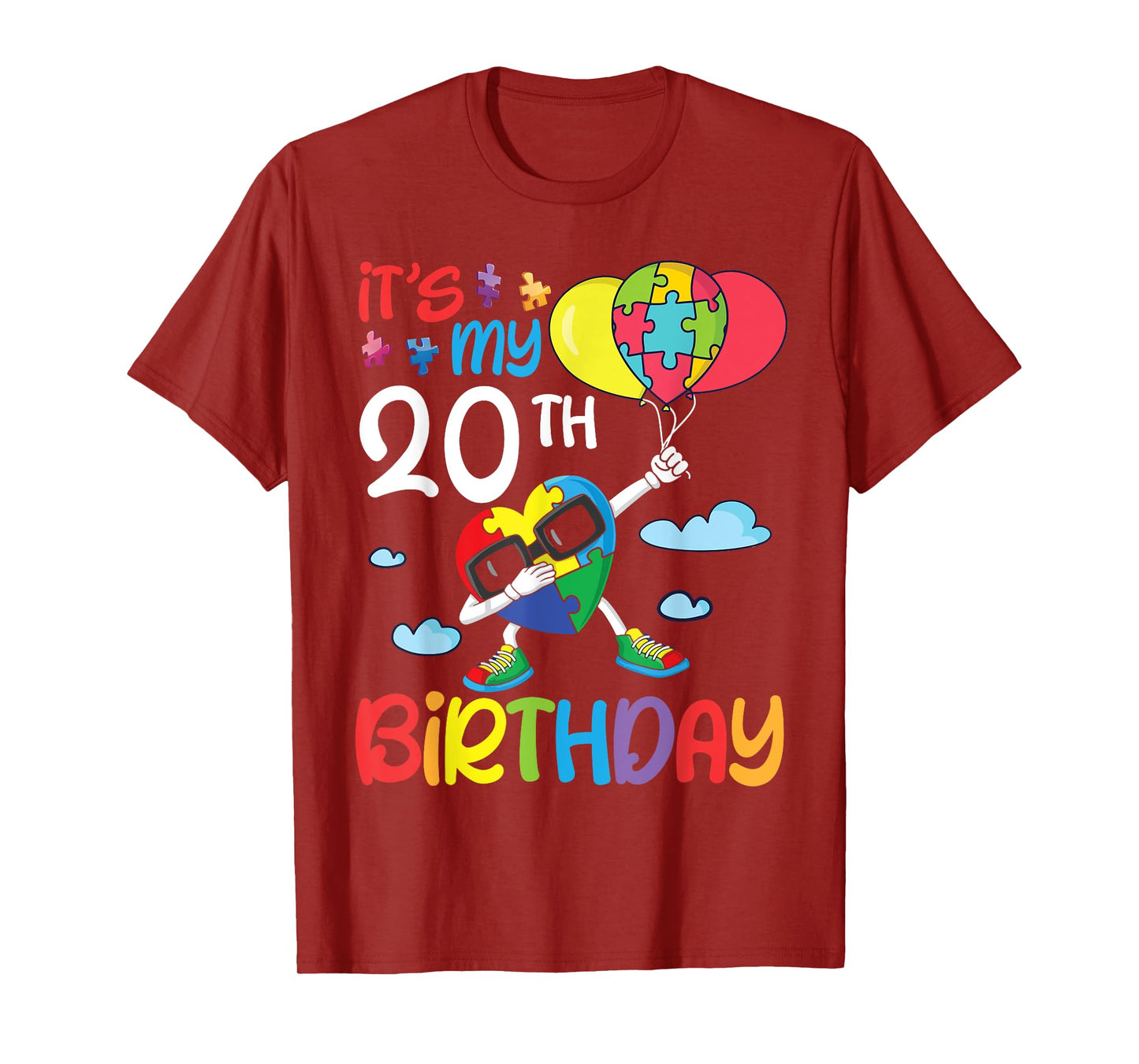 Big Puzzle Heart Dabbing 20 Years Old It's My 20th Birthday T-Shirt