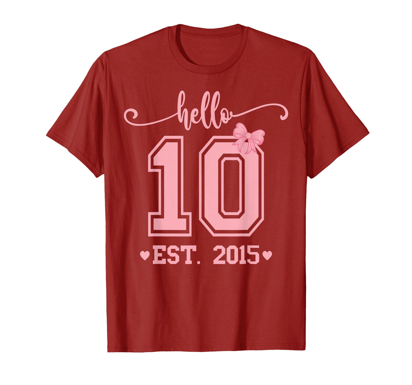 Hello Ten Double Digits Cute Coquette Bow 10th Birthday Girl T-Shirt