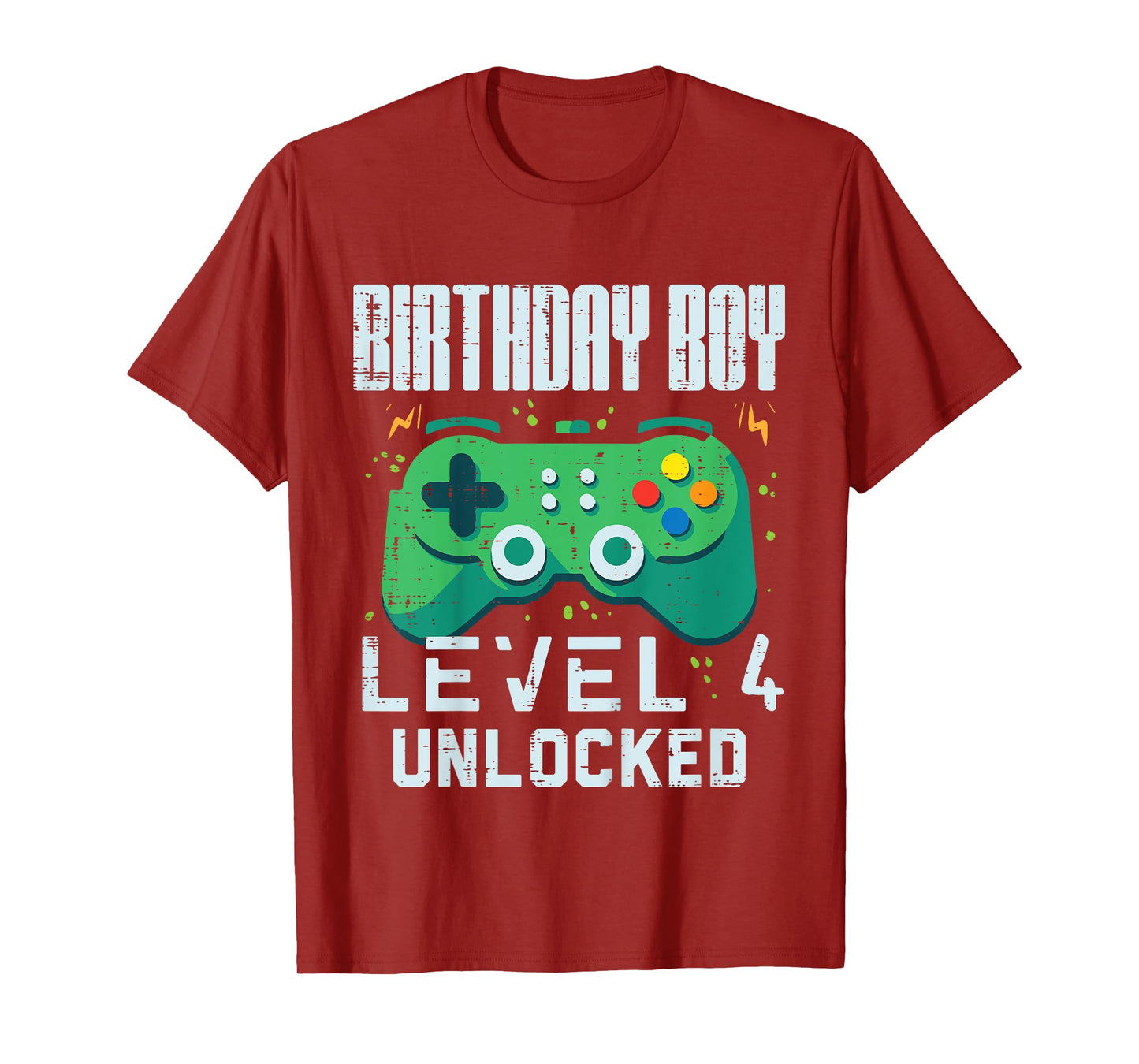 Kids Birthday Boy Level 4 Unlocked Gamer Controller 4th Bday Boys T-Shirt
