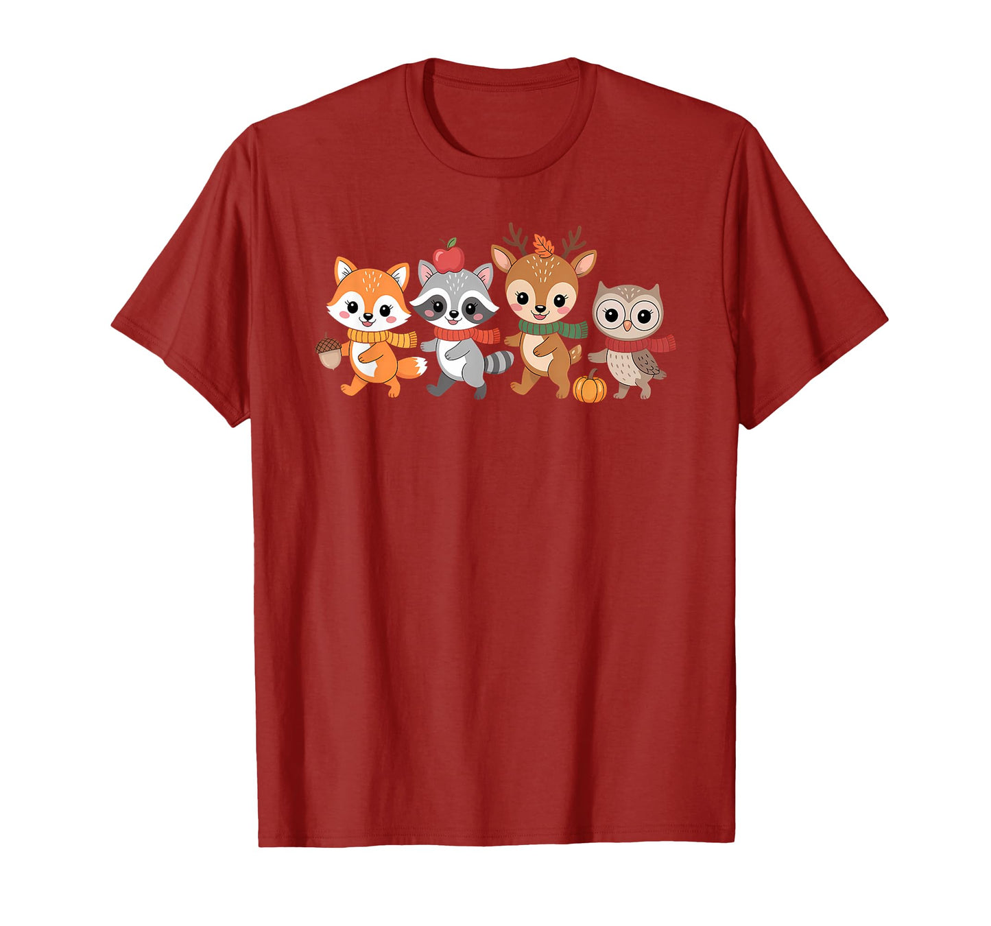 Autumn Woodland Animals Fall Critters with Scarves Cute T-Shirt
