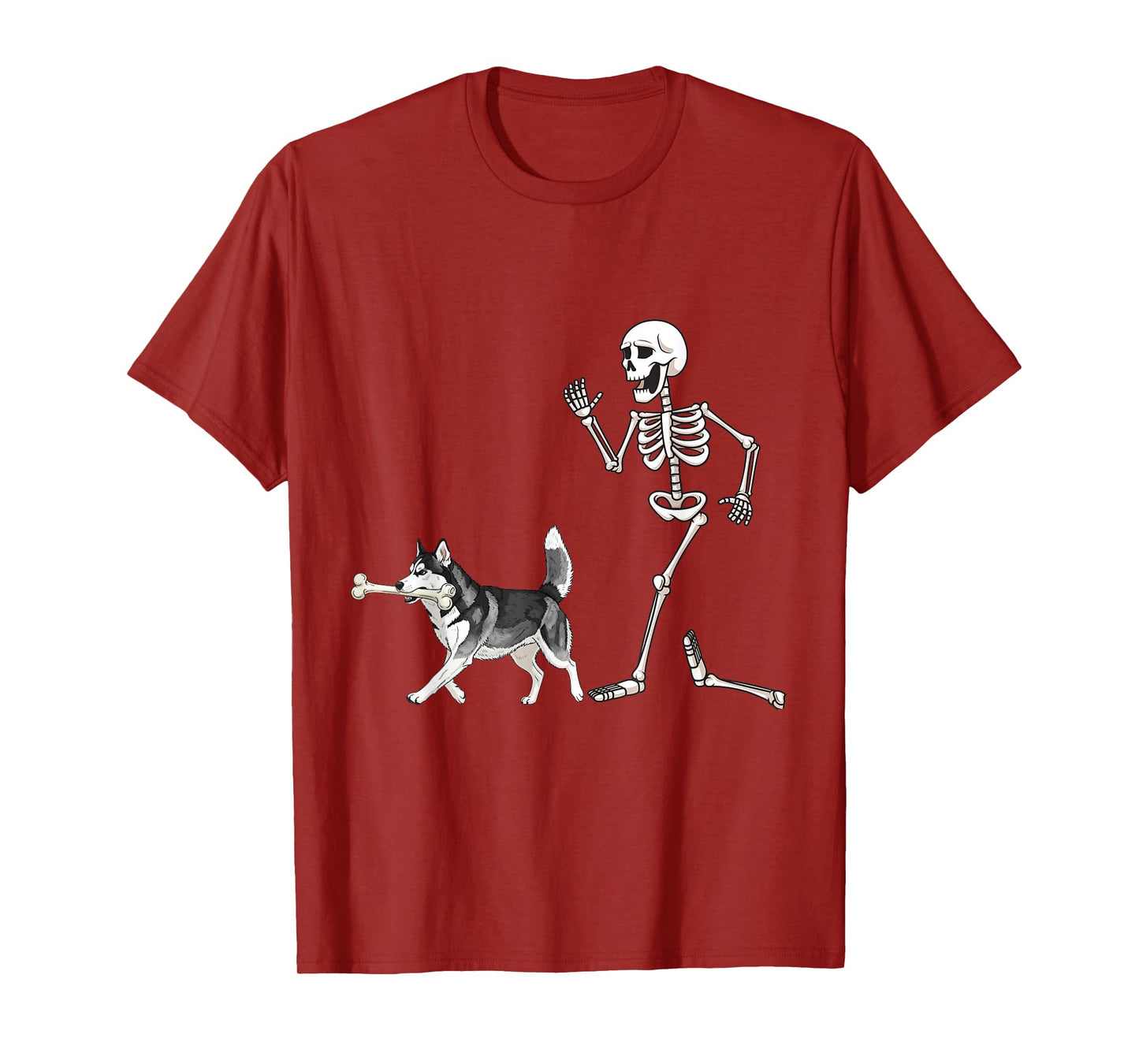 Funny Halloween Siberian Husky and Skeleton T-Shirt
