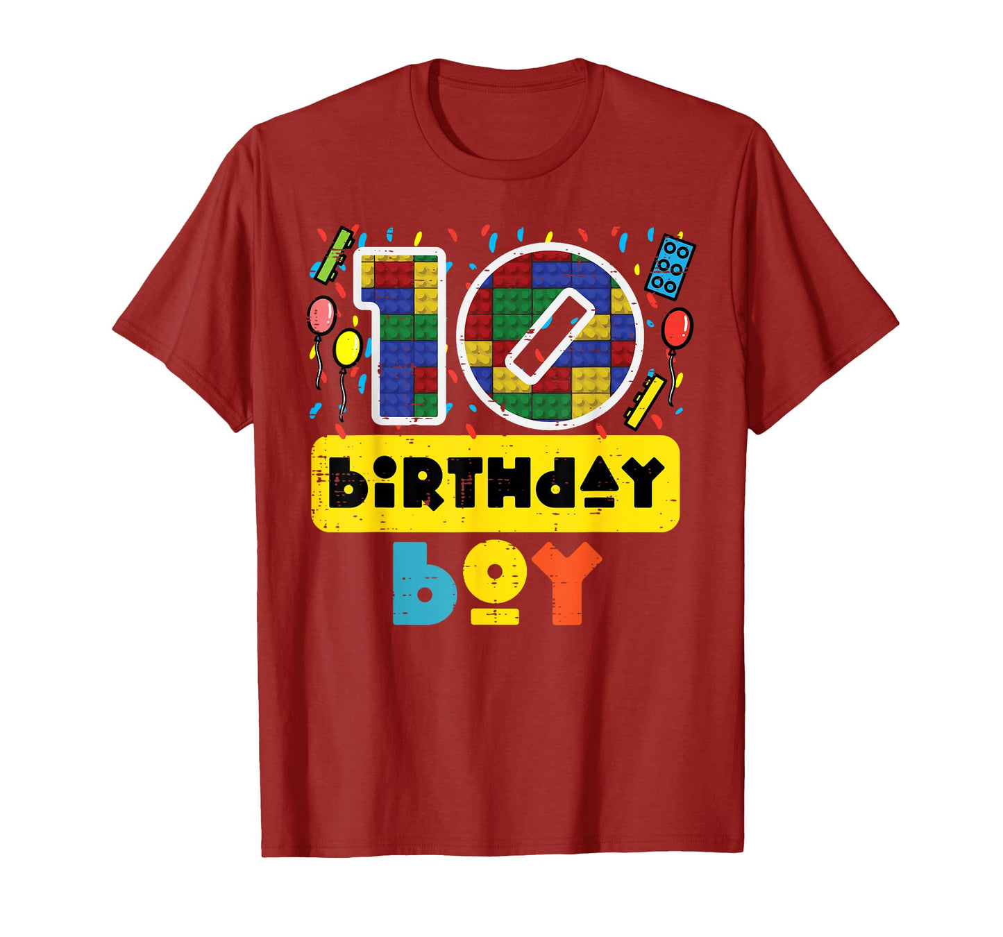 10 Birthday Boy Building Blocks 10th Bday Party Boys Kids T-Shirt