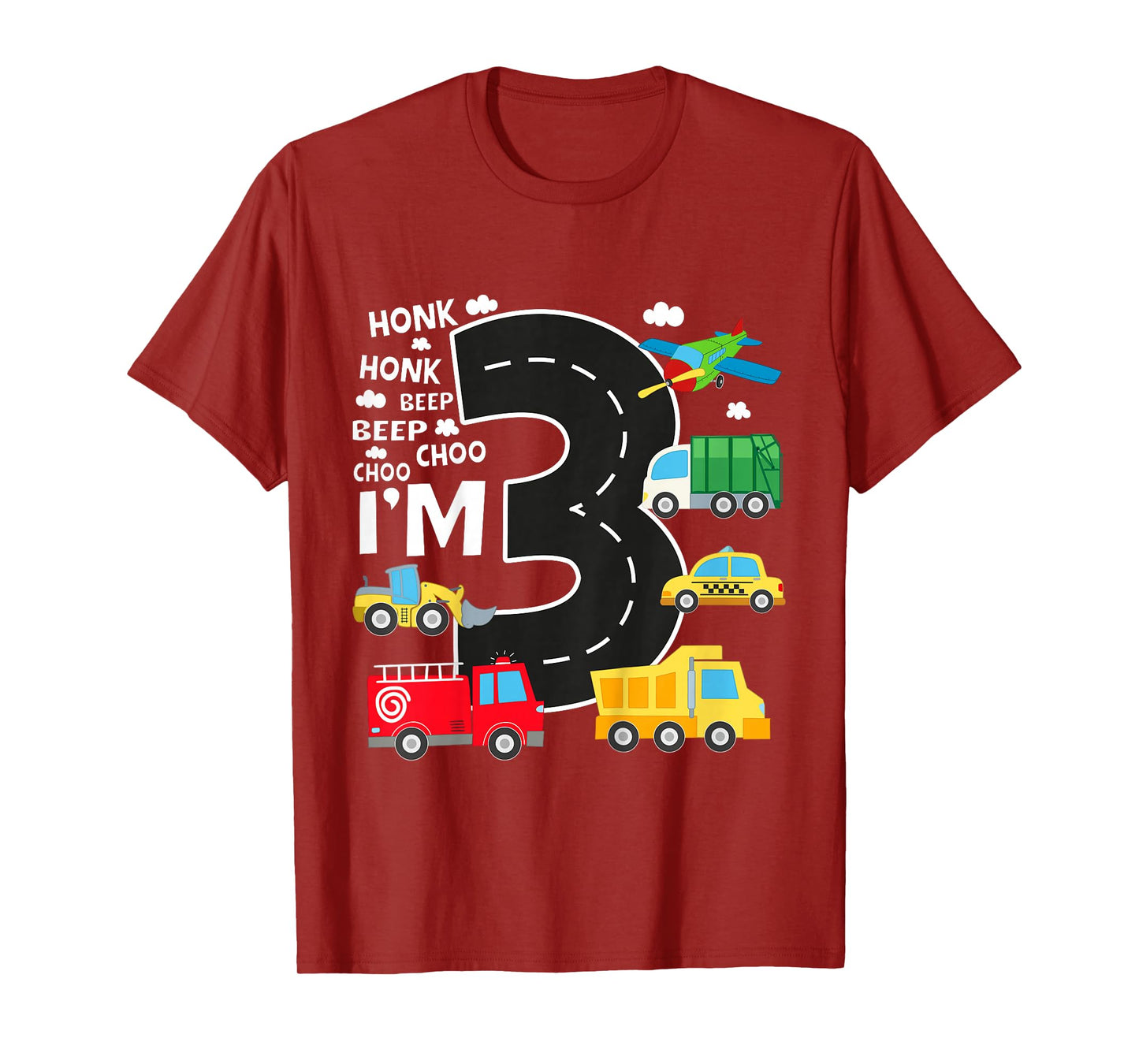 Kids 3rd Birthday 3 Year Old Transportation Toddler Boy Car Truck T-Shirt