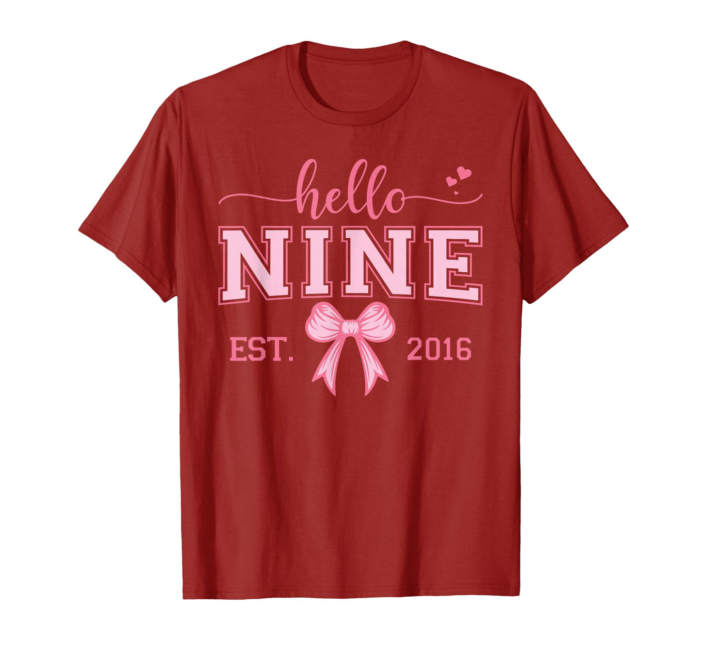 Hello Nine Est 2016 Coquette Bow 9th Birthday Girl T-Shirt