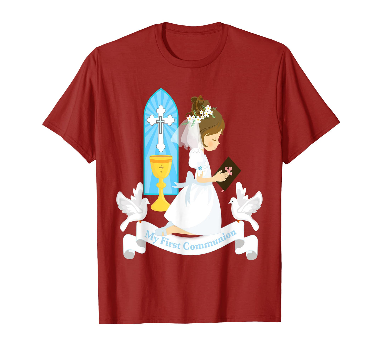 My First Communion Girls Daughter Godchild Brunette Church T-Shirt