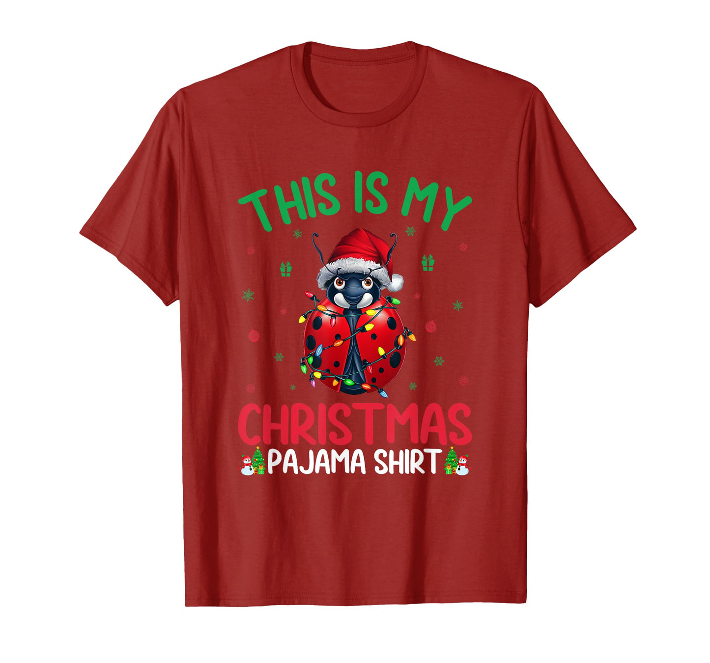 Ugly Xmas Tree Lights Santa Ladybug Christmas Pajama T-Shirt
