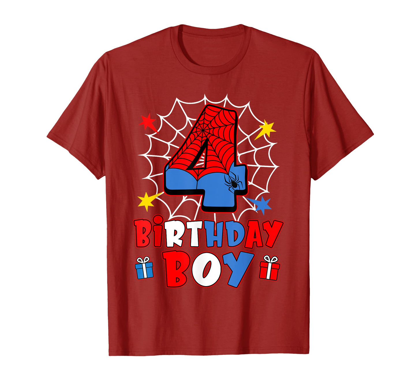 Kids Spider Web Four 4 Years Old It's My 4th Birthday Boy T-Shirt