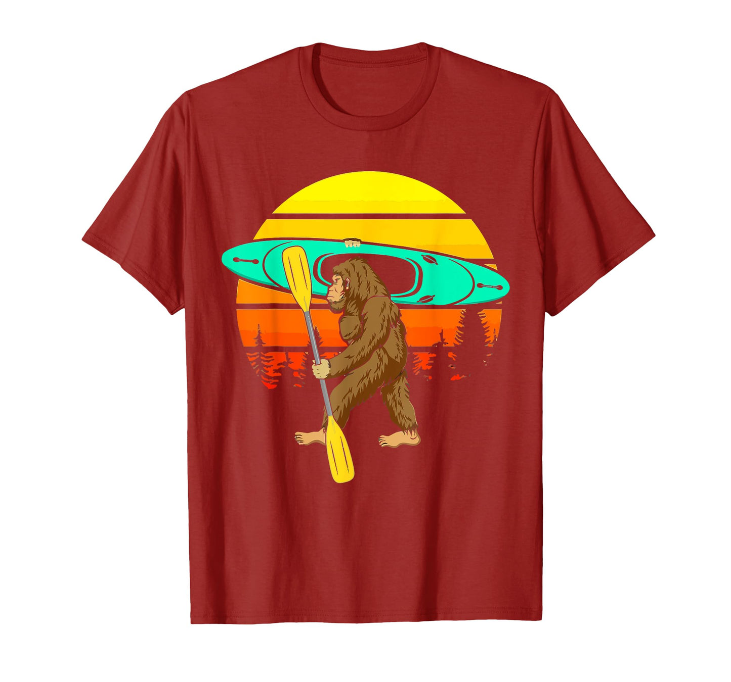 Vintage Sasquatch Bigfoot Go Kayak Funny Kayaking Lover T-Shirt